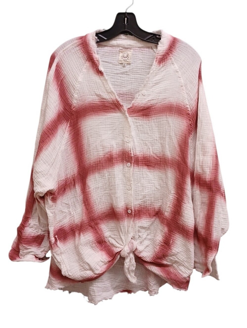 Fantastic Fawn Anthropologie White & Red Plaid Button-Front Tie-Hem Top Medium